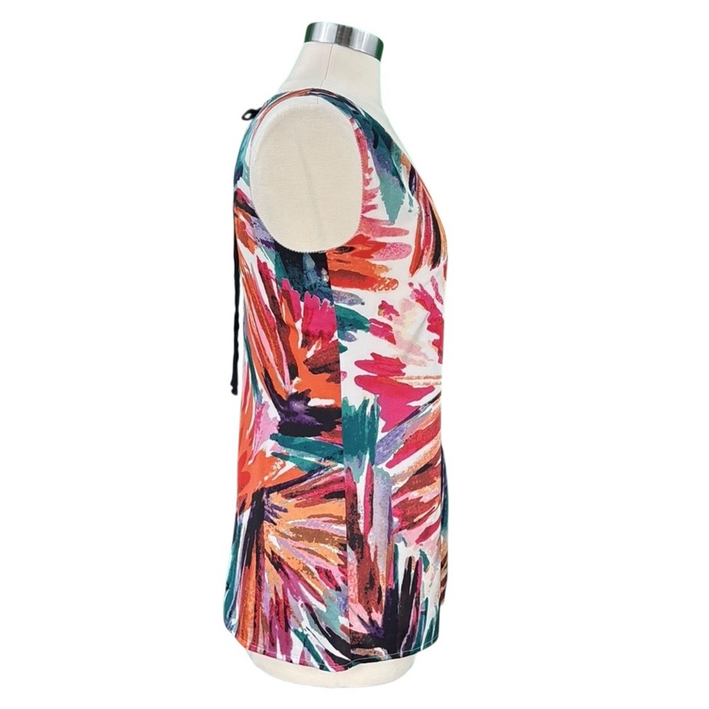 Ann Taylor Floral Watercolor Print Artsy Dressy Boho Tie Back Sleeveless Blouse - Picture 4 of 16